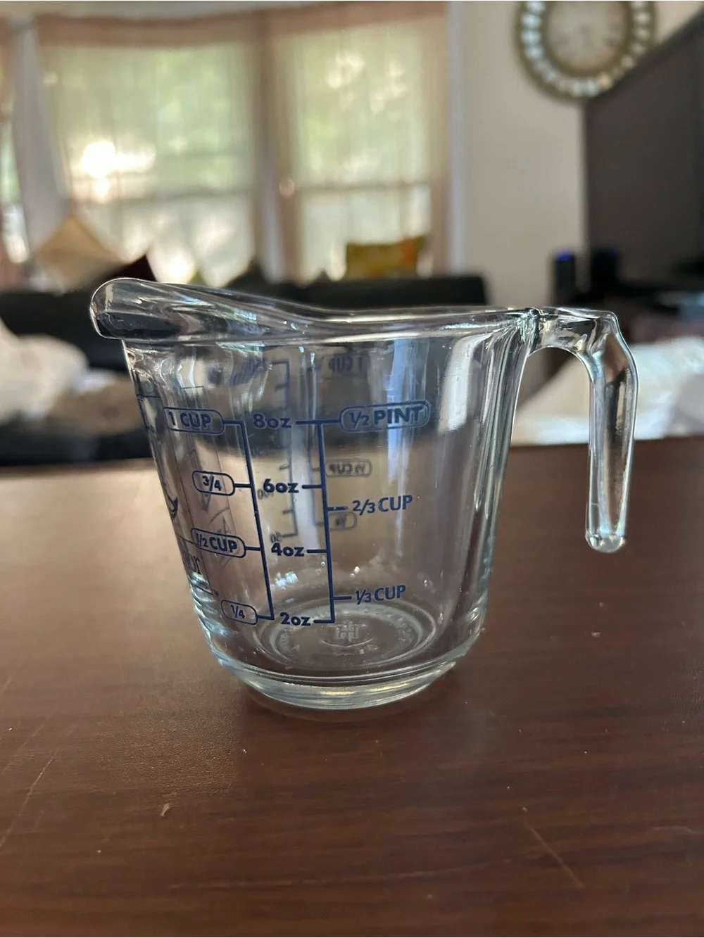Anchor hocking Clear Glass Measuring Cup with Blue Measurements, one cup size